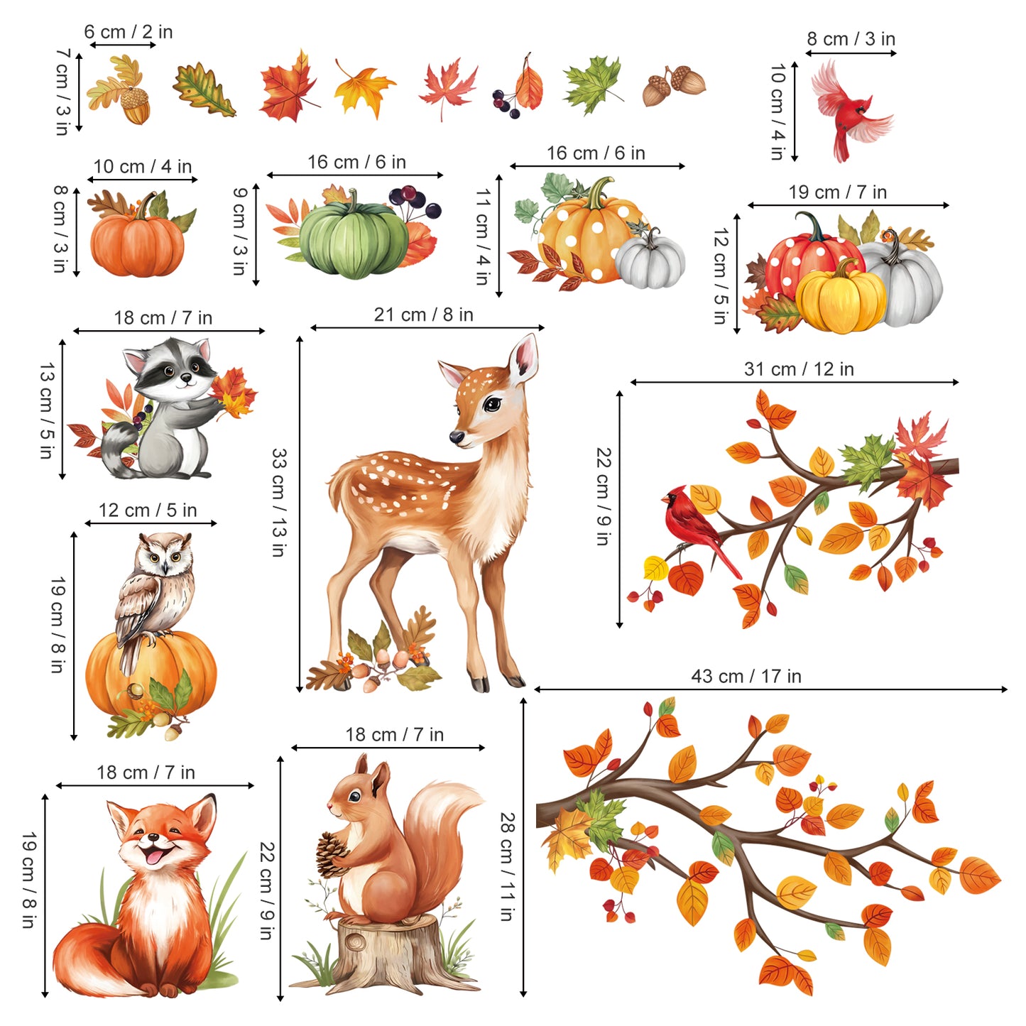 decalmile Woodland Animals Fall Pumpkin Window Clings Deer Fox Racoon Autumn Harvest Double Sided Anti-Collision Window Decals