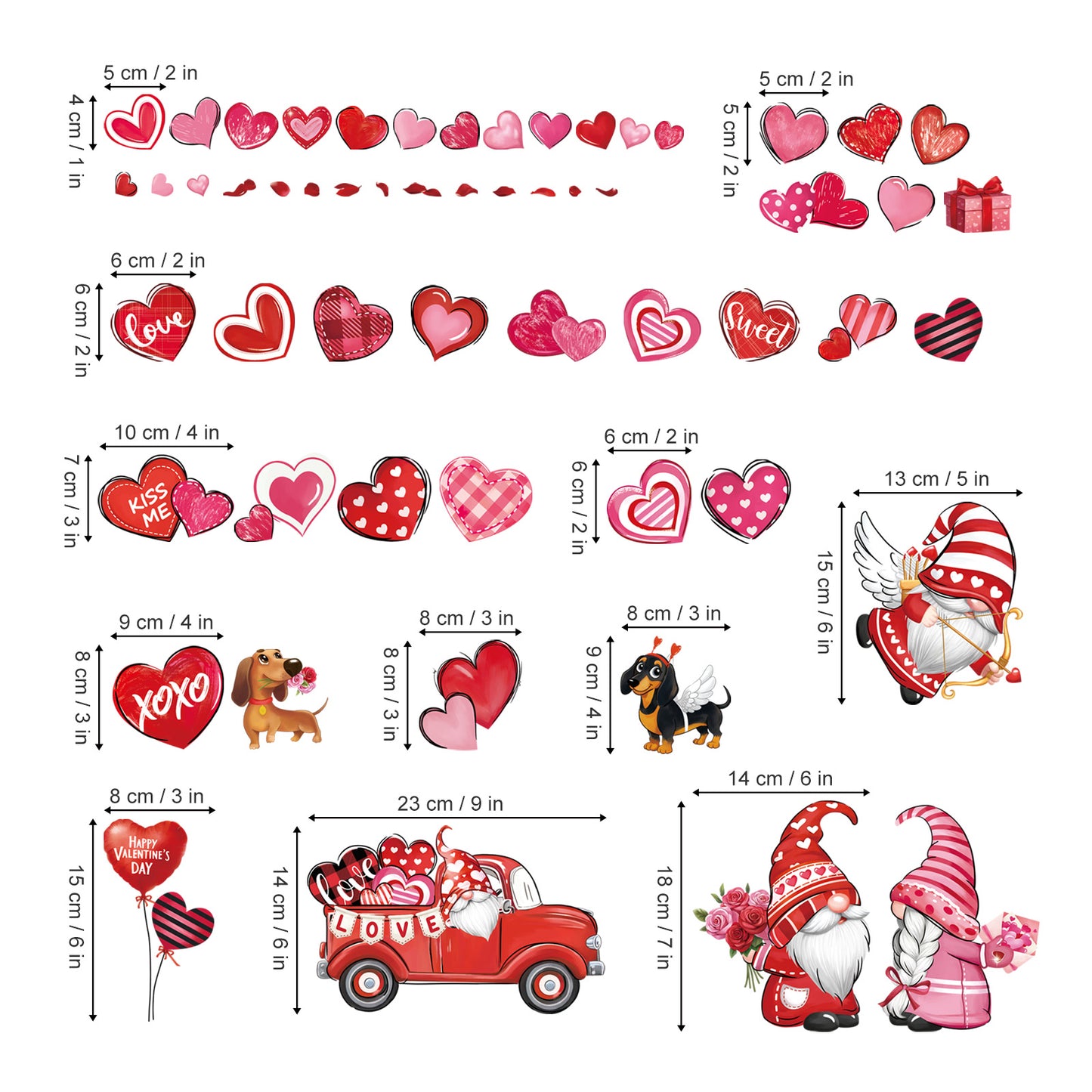 decalmile Valentines Day Double Sided Window Clings Valentine Red Gnomes Heart Anti-Collision Window Decals