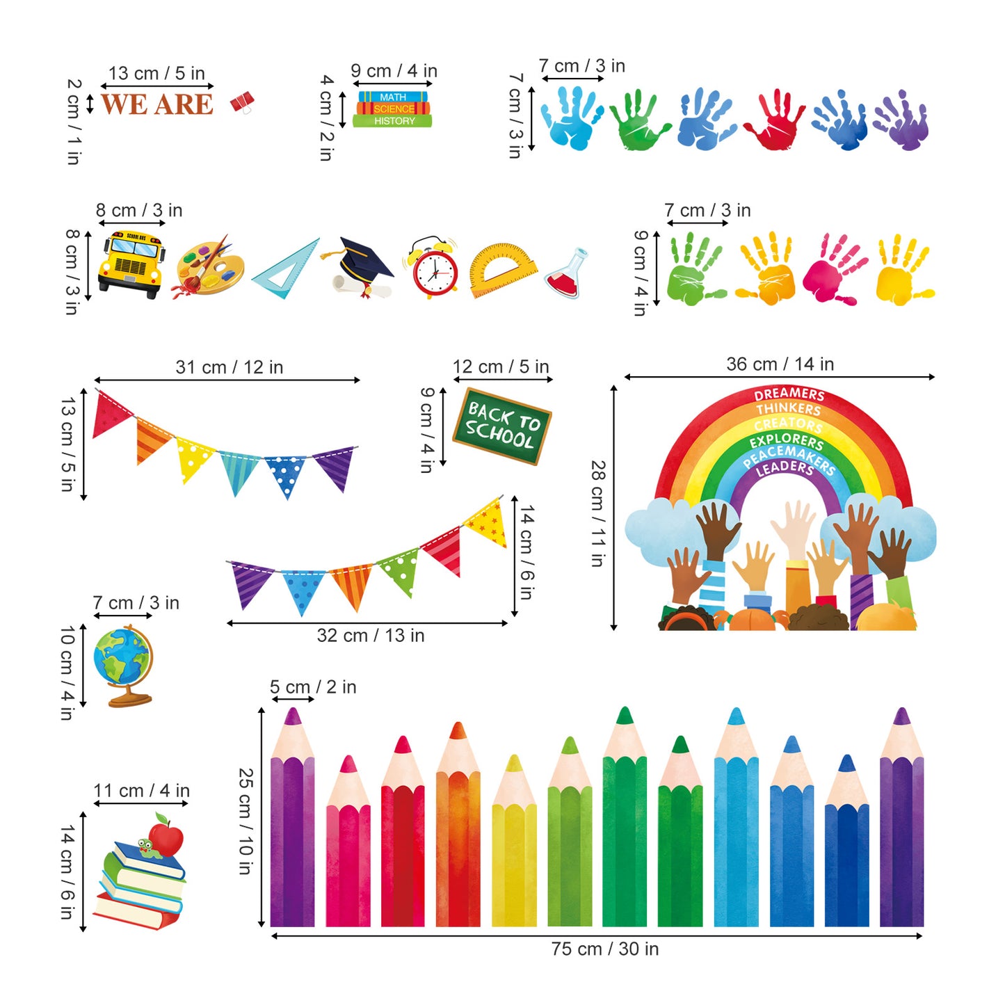 decalmile Back to School Rainbow Colorful Pencils Double Sided Window Clings Window Decals Anti-Collision Window Stickers
