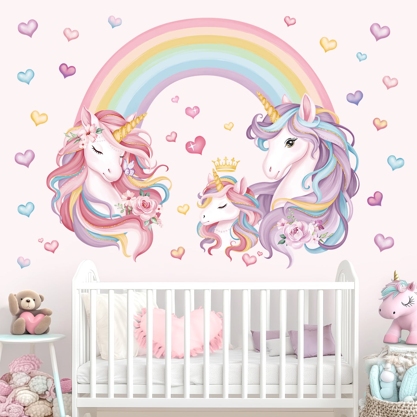 decalmile Unicorn Rainbow Wall Decals Baby Unicorn Hearts Wall Stickers