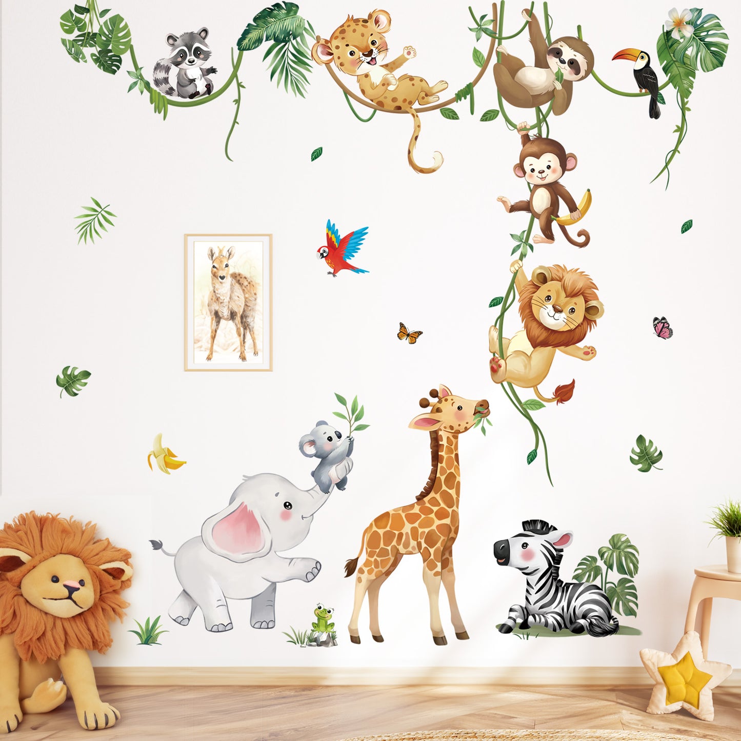 decalmile Safari Animals Wall Decals Jungle Animals Climbing Tree Giraffe Elephant Lion Wall Stickers