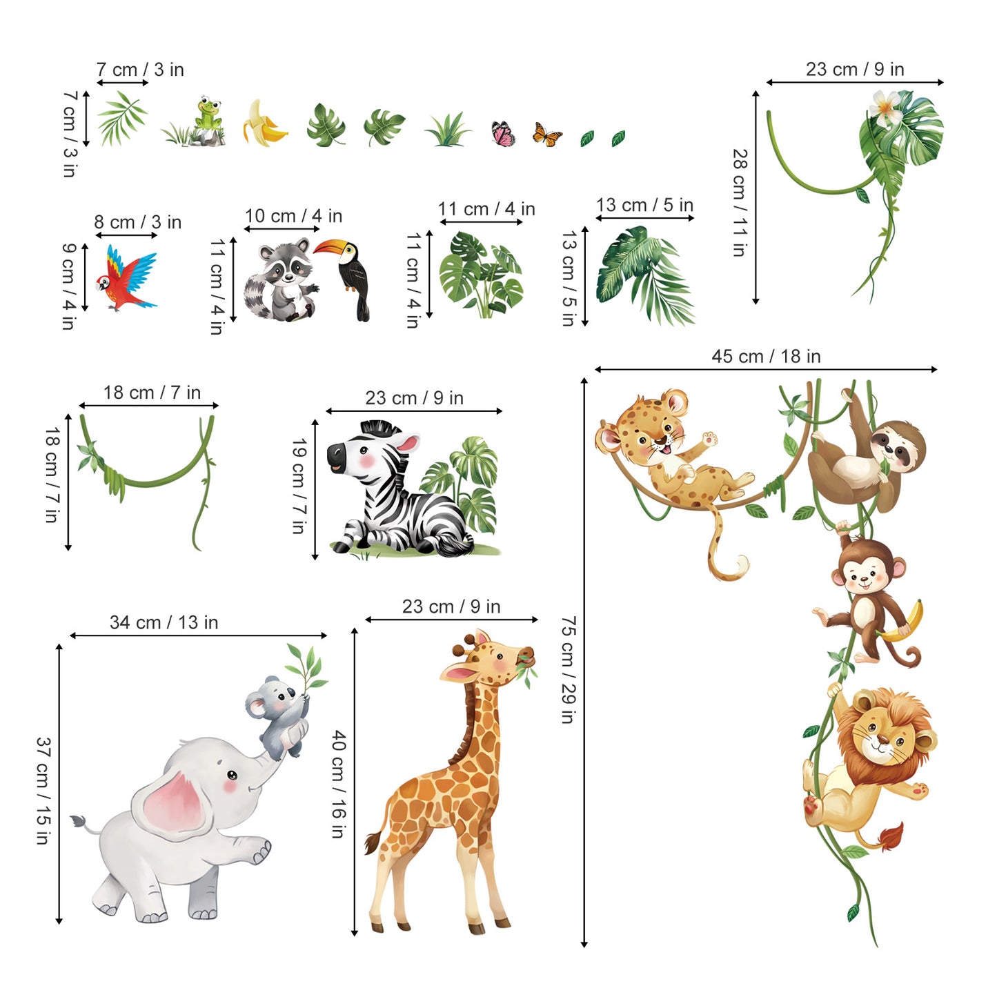 decalmile Safari Animals Wall Decals Jungle Animals Climbing Tree Giraffe Elephant Lion Wall Stickers