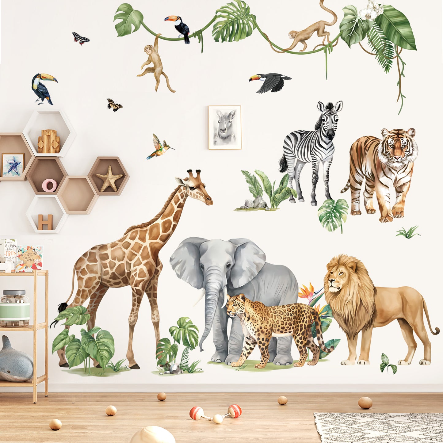 decalmile Large Safari Elephant Giraffe Wall Decals Jungle Animals Lion Leopard Zebra Wall Stickers