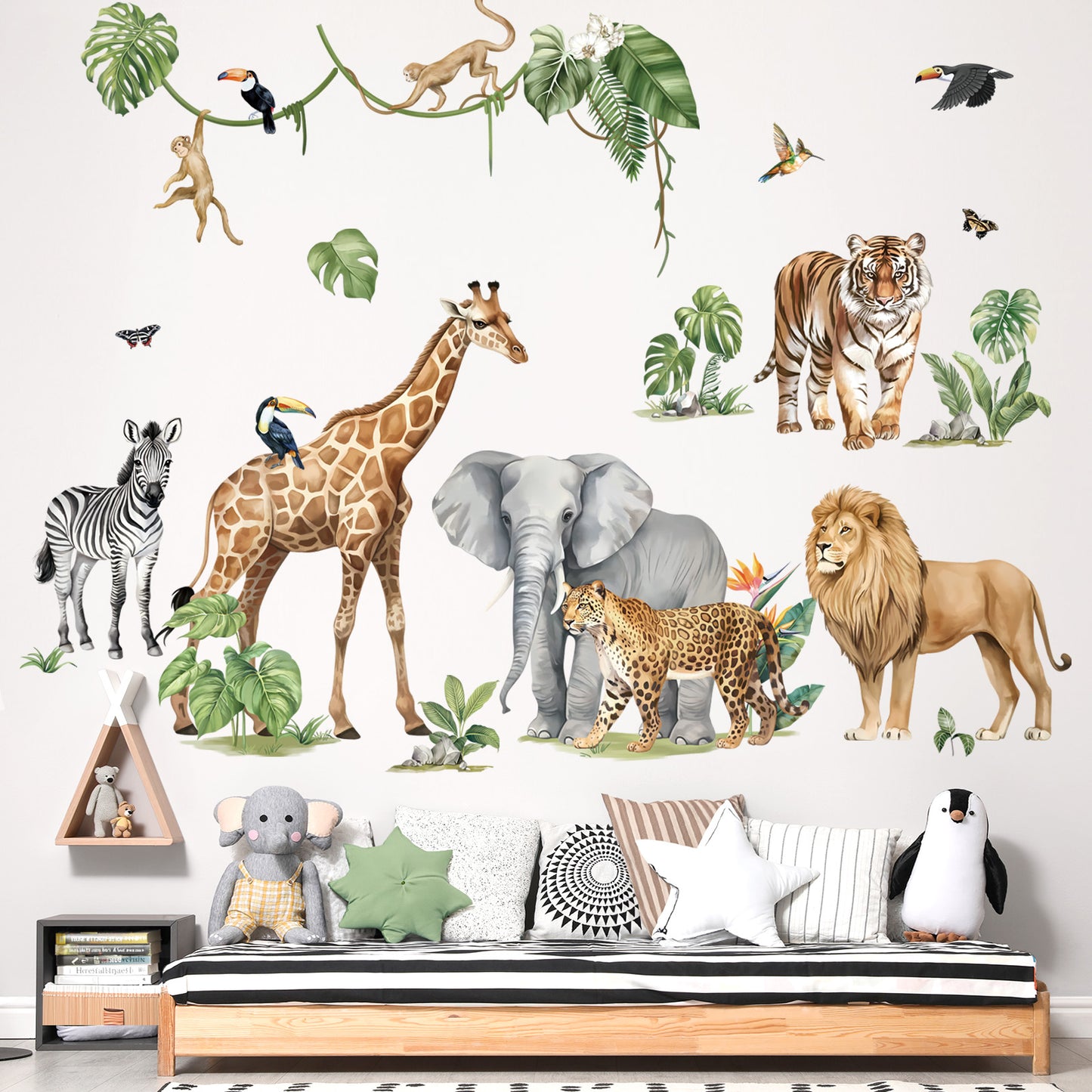 decalmile Large Safari Elephant Giraffe Wall Decals Jungle Animals Lion Leopard Zebra Wall Stickers