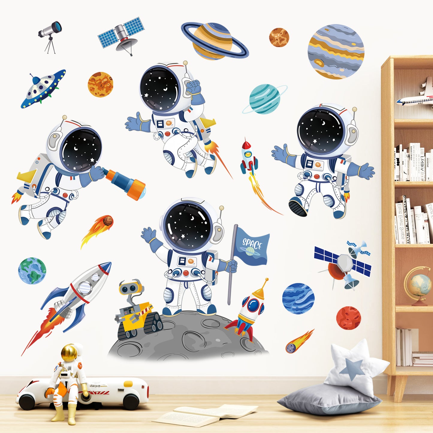 decalmile Outer Space Astronaut Wall Decals Rocket Universe Space Planets Wall Stickers