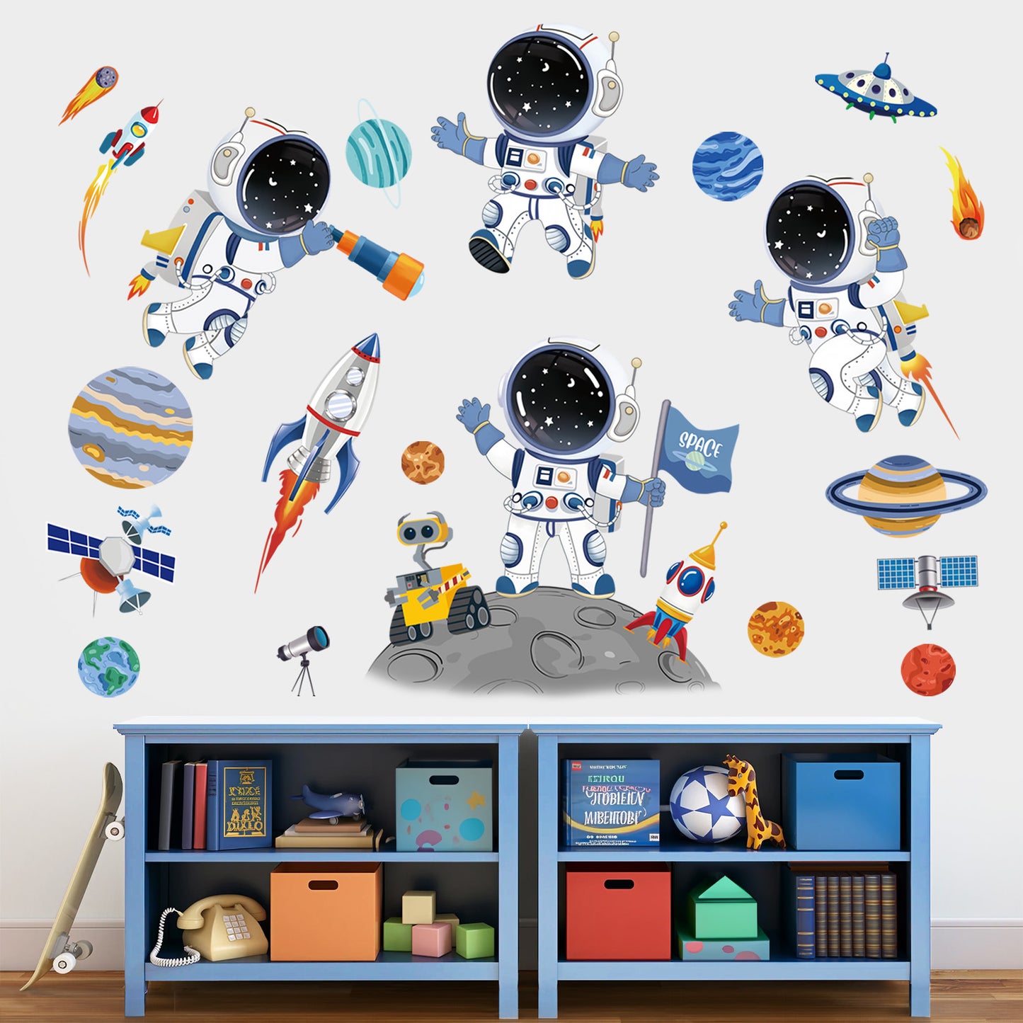 decalmile Outer Space Astronaut Wall Decals Rocket Universe Space Planets Wall Stickers