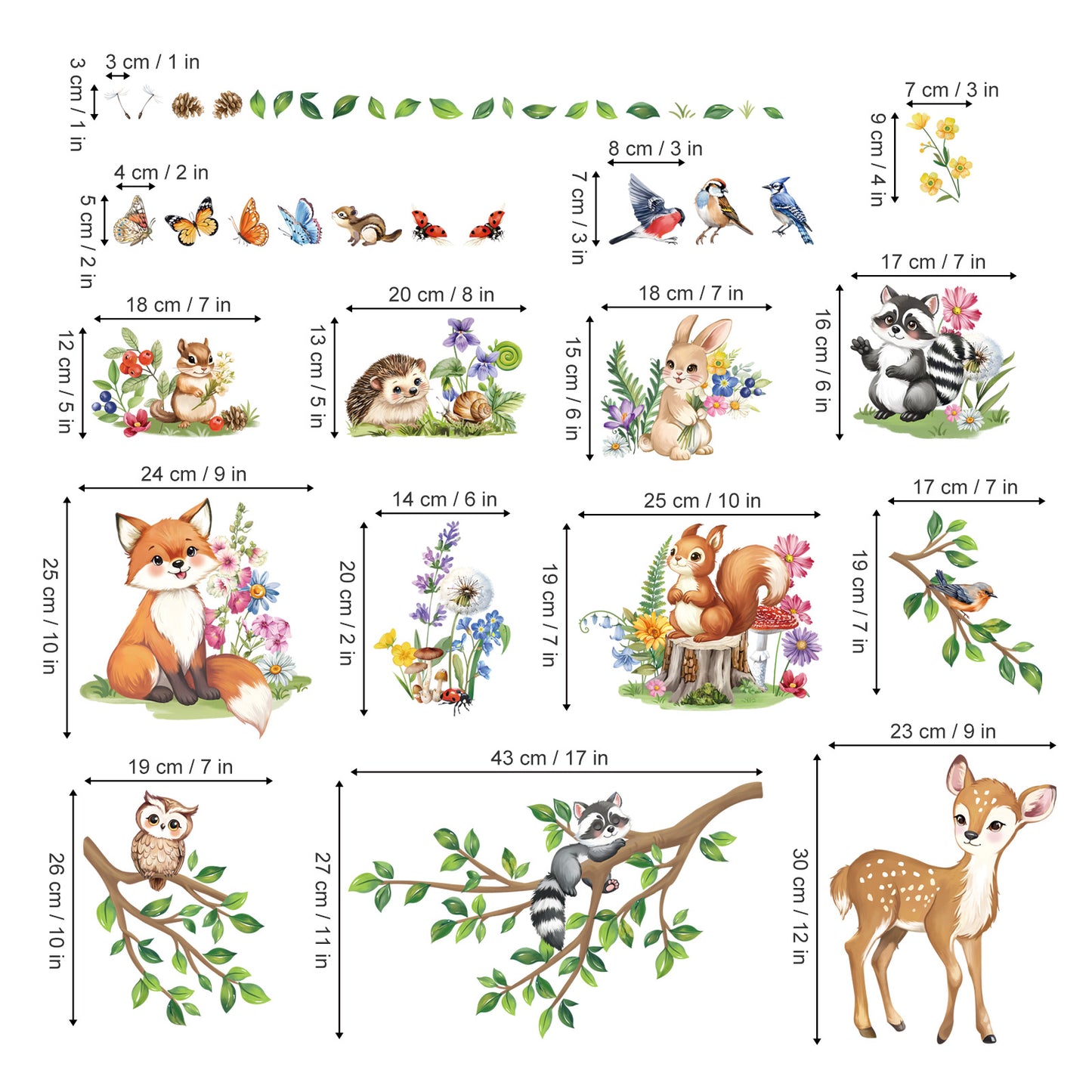 decalmile Spring Woodland Animals Double Sided Window Clings Forest Animals Deer Fox Squirrel Anti-Collision Window Decals