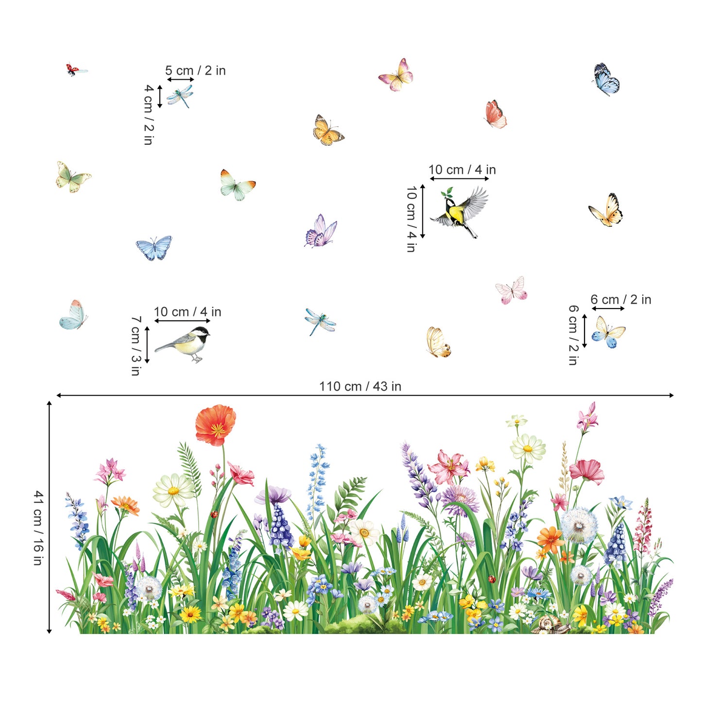 decalmile Spring Flower Grass Double Sided Window Clings Wildflower Butterflies Anti-Collision Window Decals