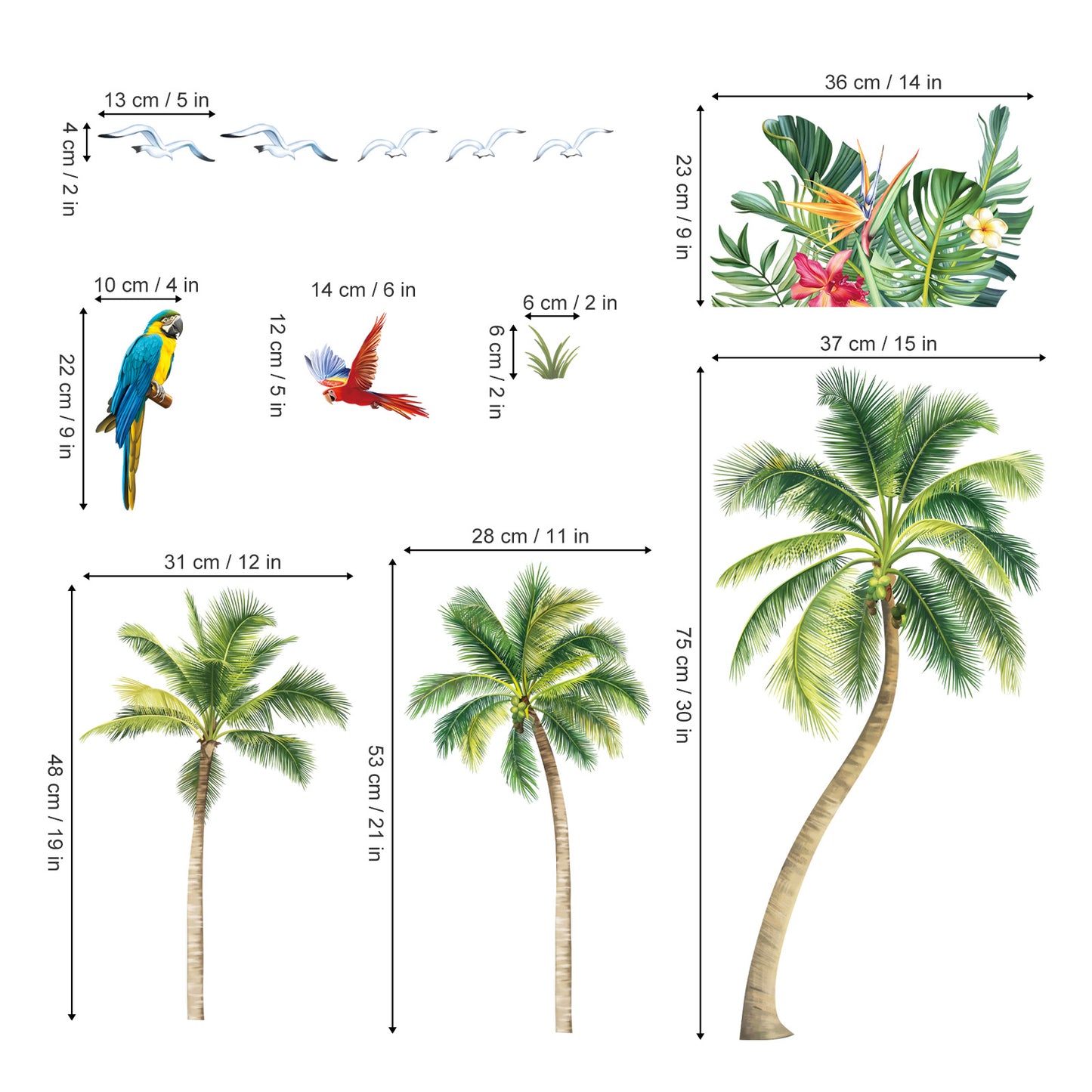 decalmile Palm Trees Double Sided Window Clings Tropical Plants Green Leaves Anti-Collision Window Decals
