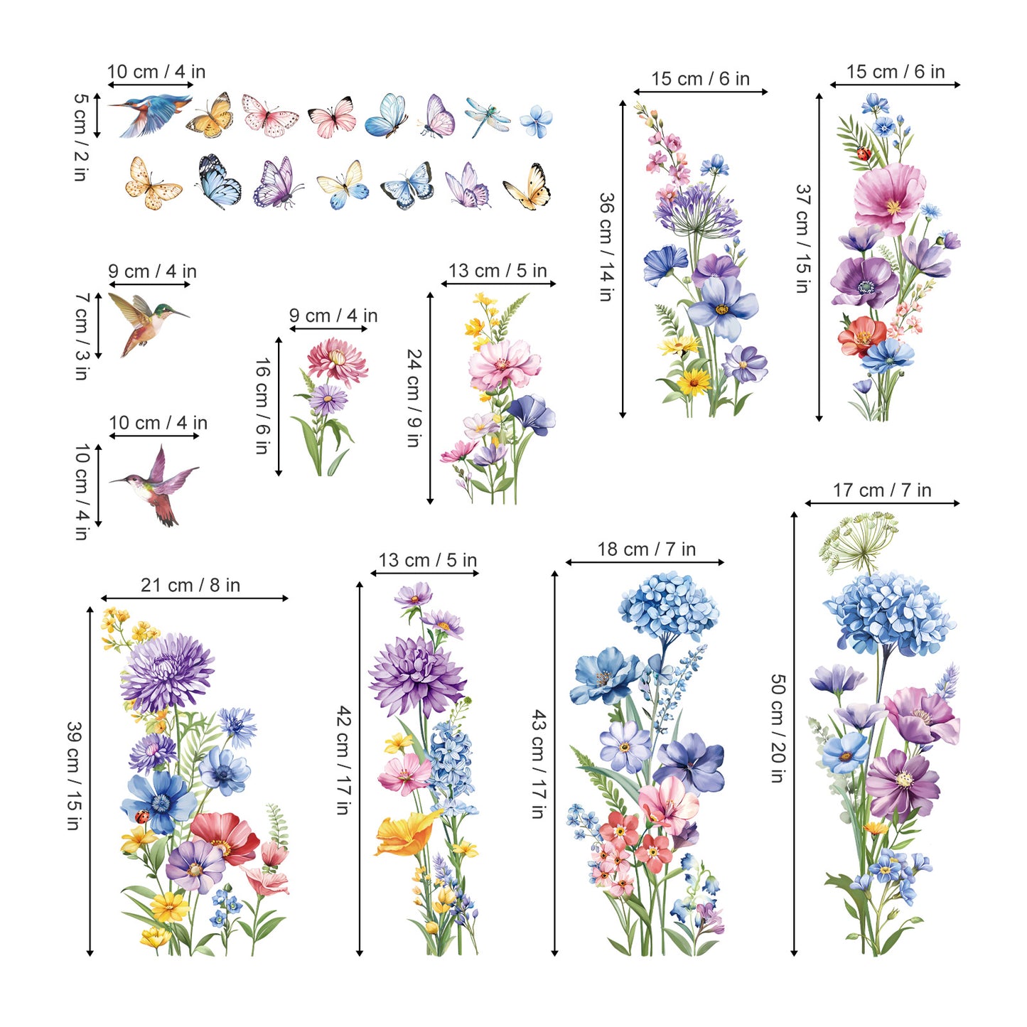 decalmile Spring Wildflower Double Sided Window Clings Garden Flower Butterflies Anti-Collision Window Decals