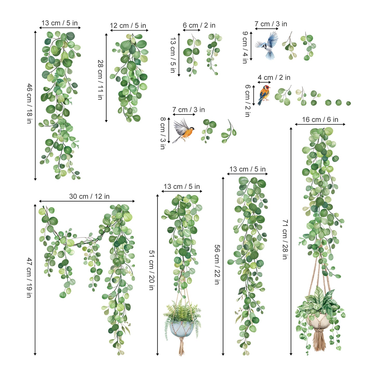 decalmile Spring Hanging Vine Double Sided Window Clings Green Leaves Plants Anti-Collision Window Decals