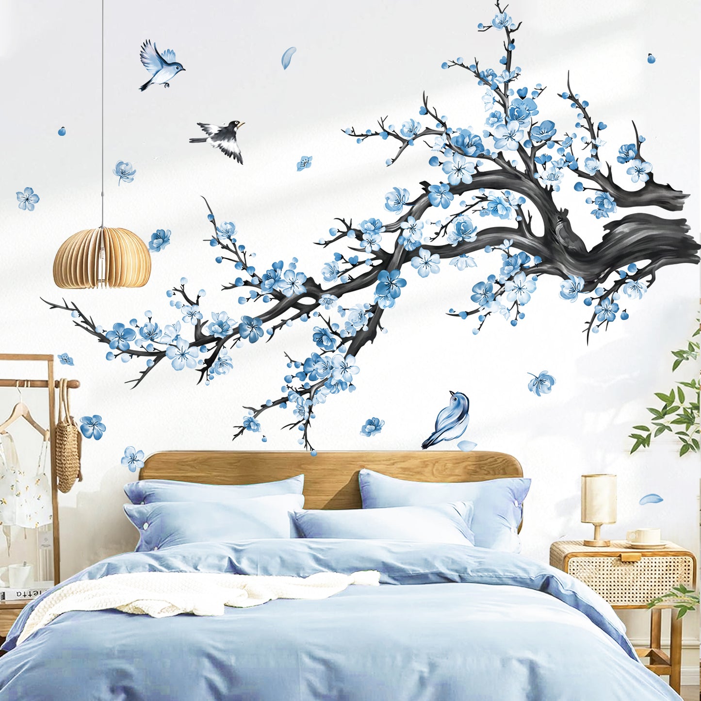 decalmile Blue Flower Branch Wall Decals Watercolor Blossom Floral Tree Branches Wall Stickers