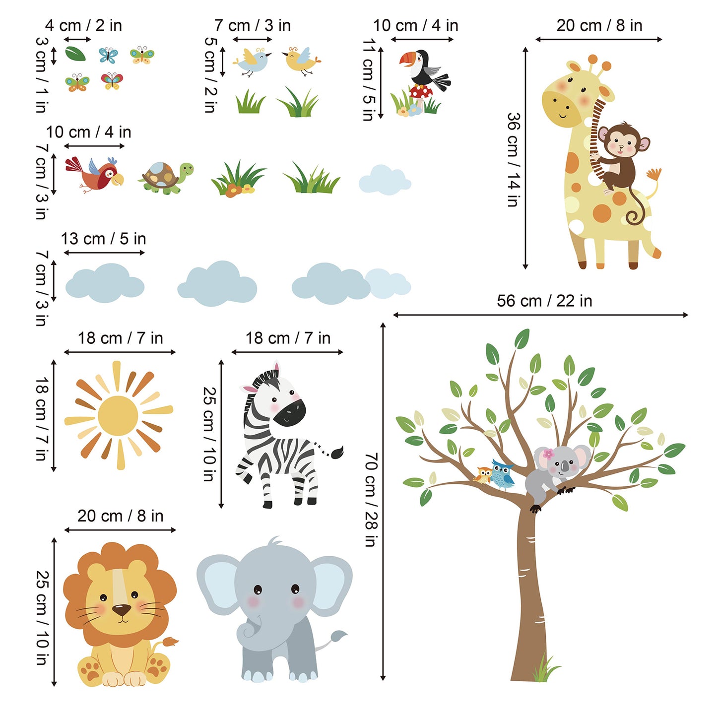 decalmile Forest Baby Animals Wall Decals Elephant Lion Giraffe Wall Stickers