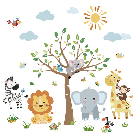 decalmile Forest Baby Animals Wall Decals Elephant Lion Giraffe Wall Stickers
