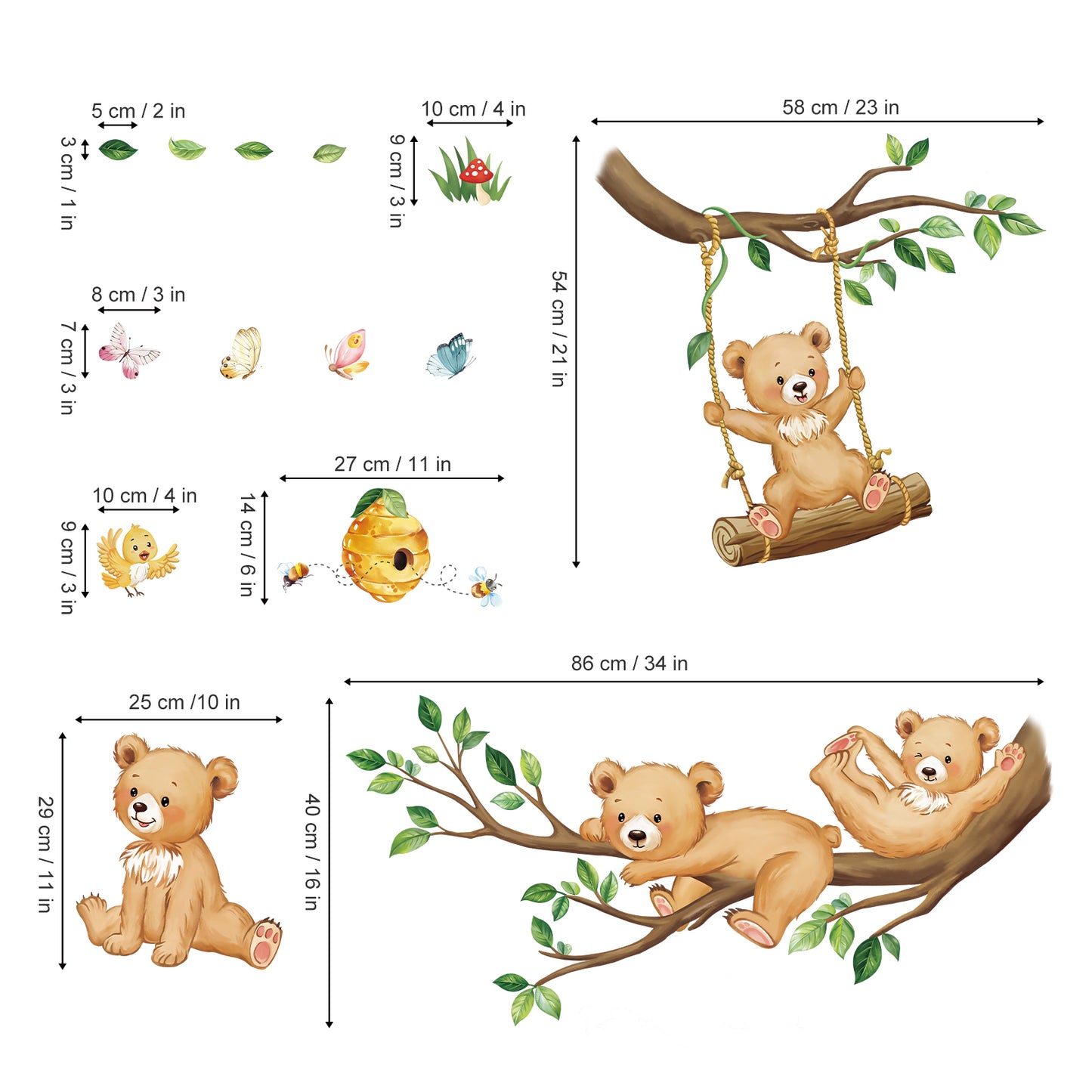decalmile Woodland Bear Wall Decals Animal Tree Branch Wall Stickers