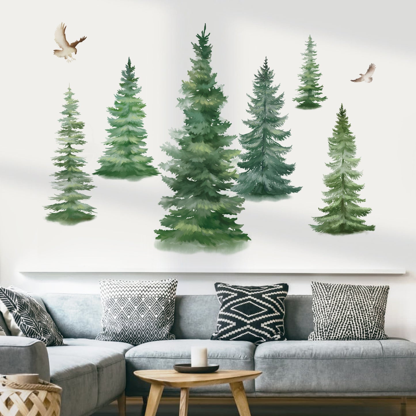 decalmile 6 Watercolor Pine Tree Wall Decals Christmas Woodland Wall Stickers (H: 37inches)