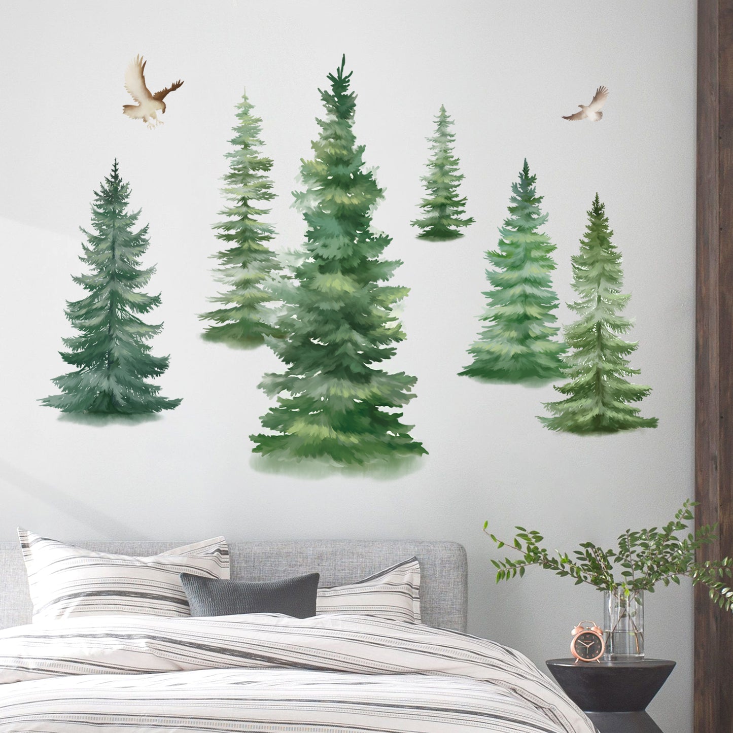 decalmile 6 Watercolor Pine Tree Wall Decals Christmas Woodland Wall Stickers (H: 37inches)