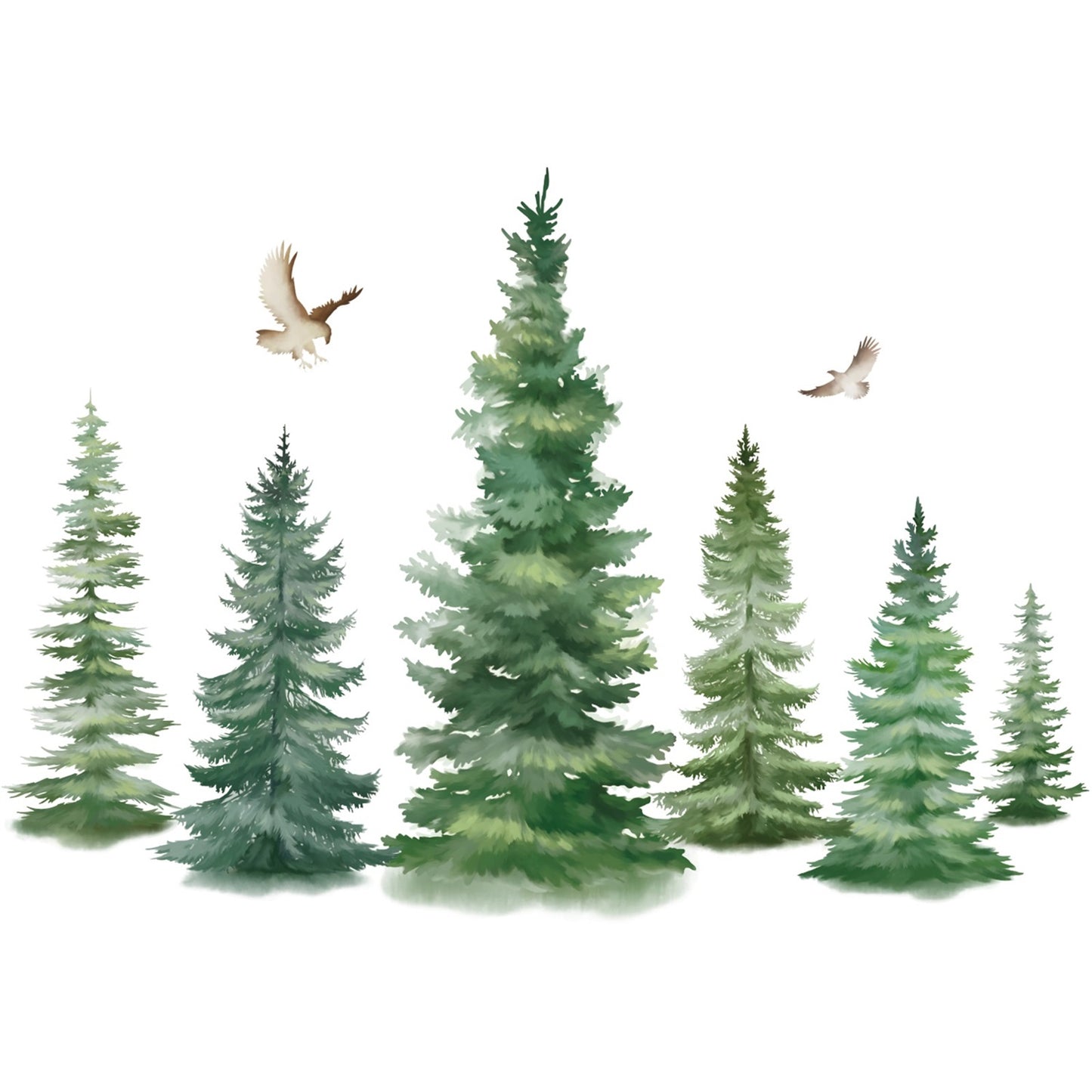 decalmile 6 Watercolor Pine Tree Wall Decals Christmas Woodland Wall Stickers (H: 37inches)