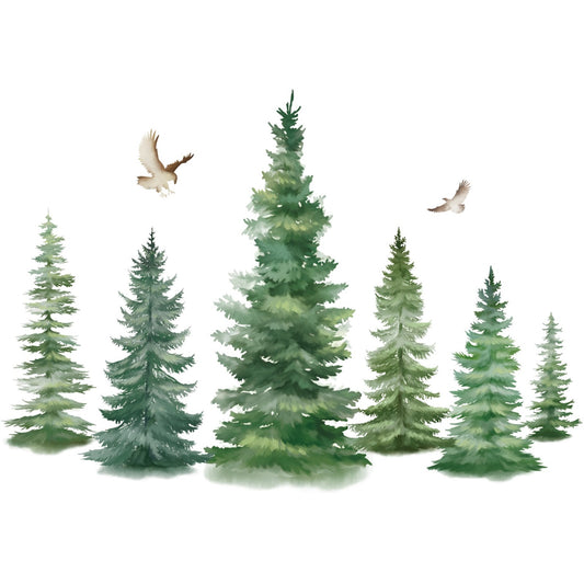 decalmile 6 Watercolor Pine Tree Wall Decals Christmas Woodland Wall Stickers (H: 37inches)