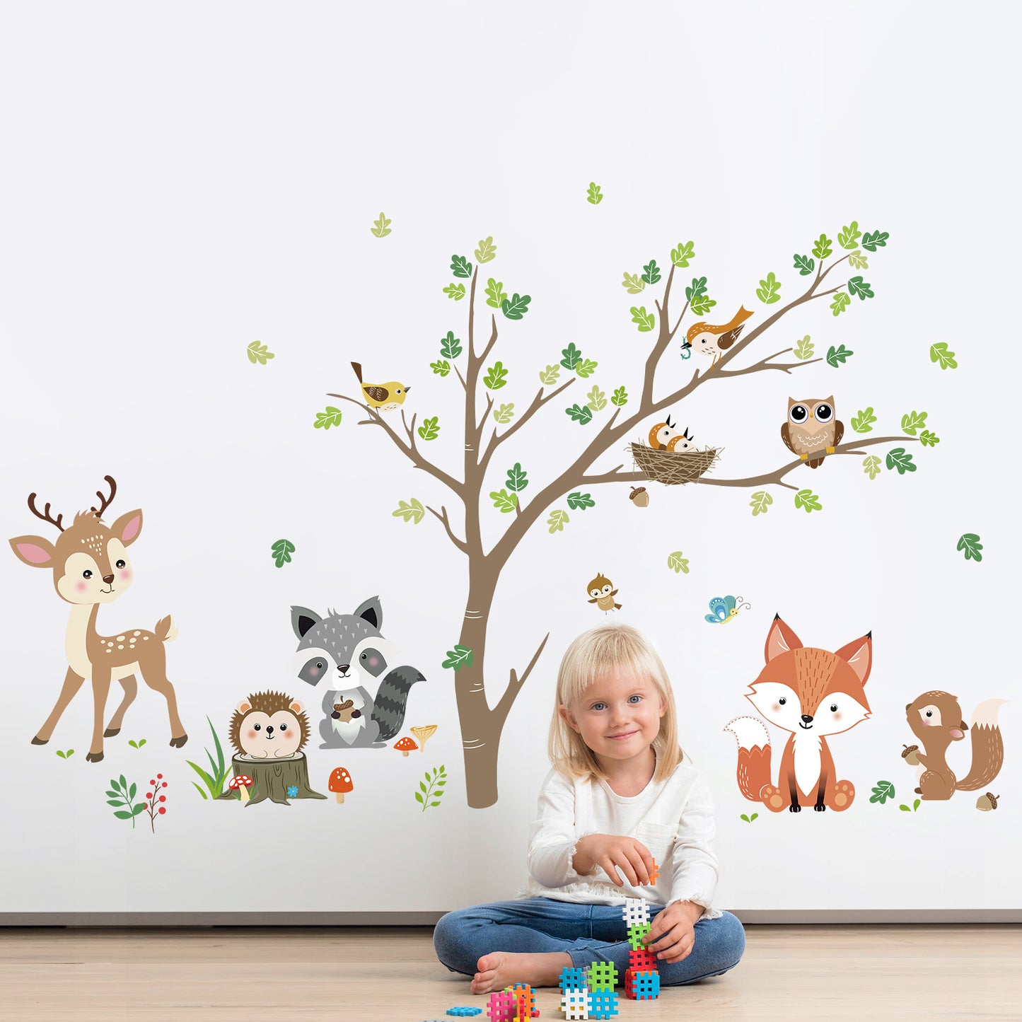 decalmile Woodland Animals Tree Wall Stickers Fox Deer Owl Wall Decals