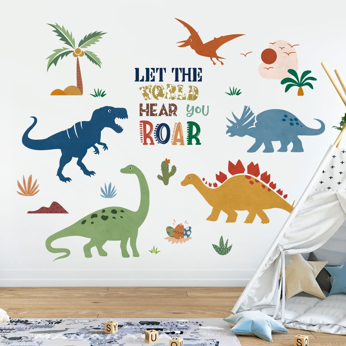 decalmile Boho Dinosaur Wall Decals Dino Palm Tree Wall Stickers