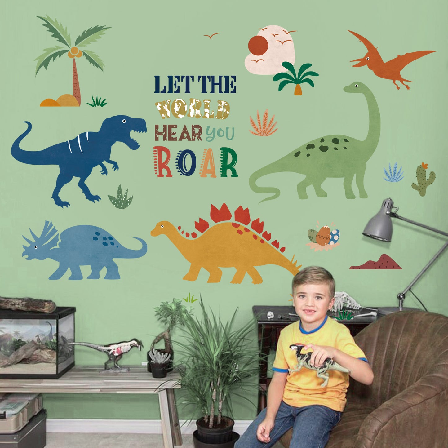 decalmile Boho Dinosaur Wall Decals Dino Palm Tree Wall Stickers
