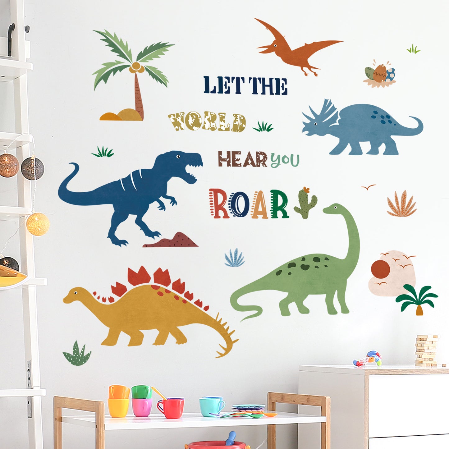 decalmile Boho Dinosaur Wall Decals Dino Palm Tree Wall Stickers