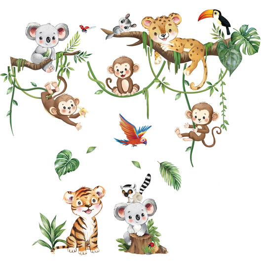 decalmile Jungle Animal Tree Branch Wall Decals Safari Animal Monkey Koala Wall Stickers