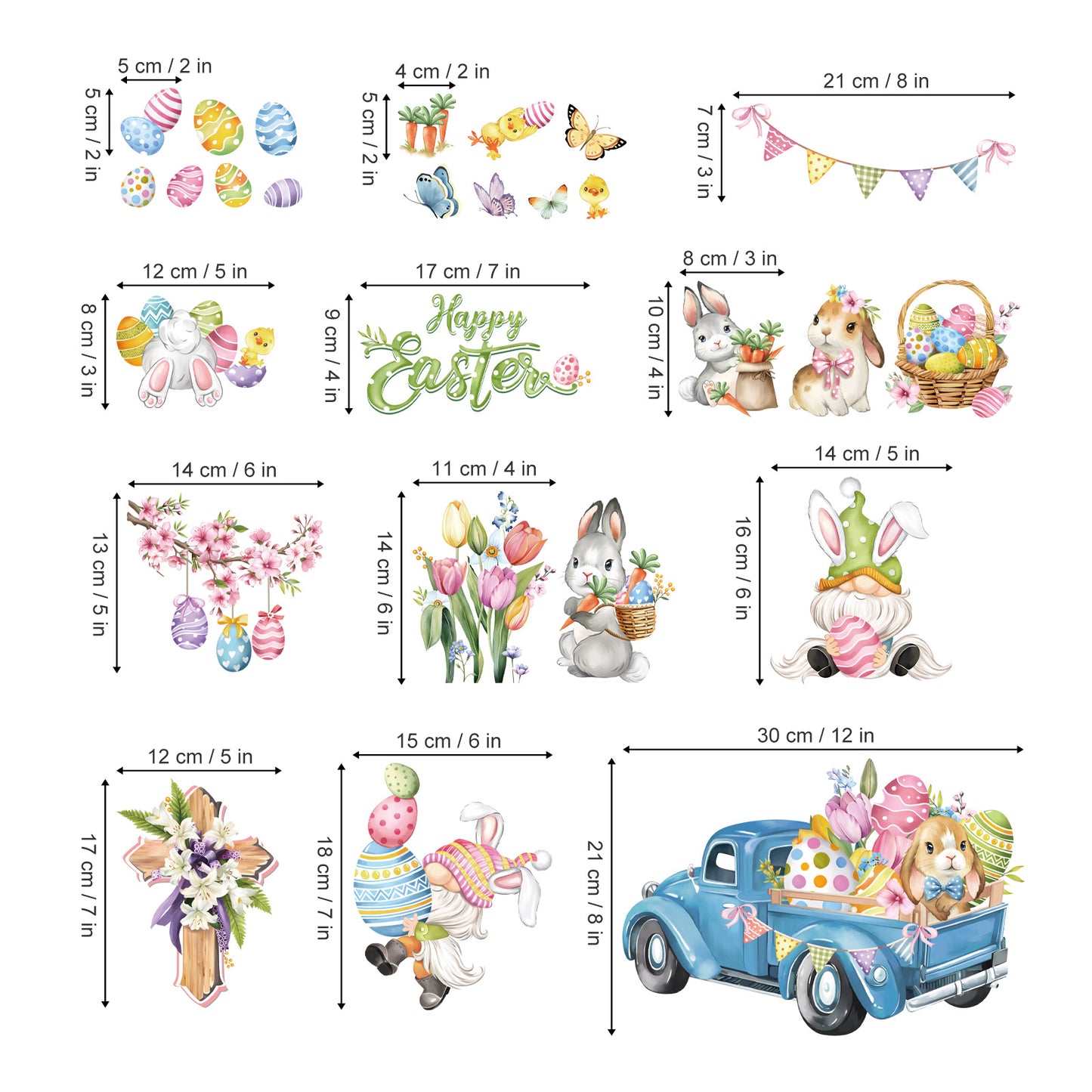 decalmile Easter Bunny Window Clings Easter Eggs Gnome Truck Flower Anti-Collision Window Decals