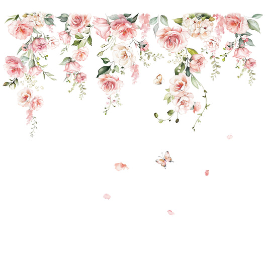 decalmile Spring Large Pink Flower Wall Decals Hanging Vine Floral Wall Stickers