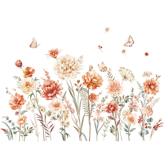 decalmile Boho Flower Wall Decals Wildflower Garden Floral Grass Wall Stickers