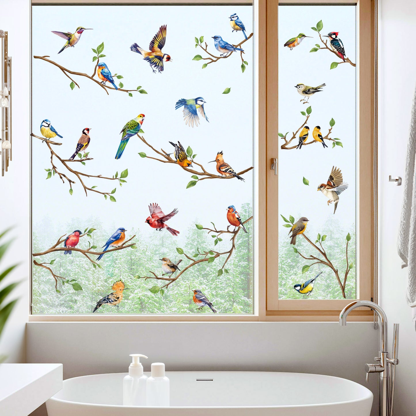 decalmile Spring Summer Birds Tree Branch Double Sided Window Clings Hummingbird Branch Anti-Collision Window Decals