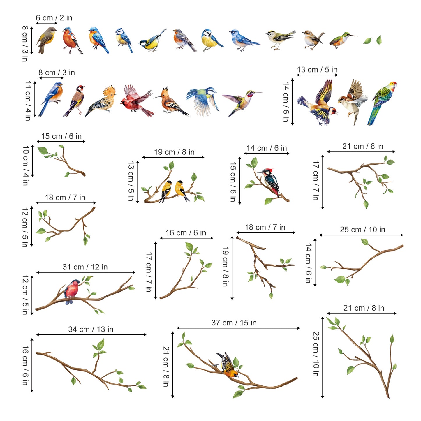 decalmile Spring Summer Birds Tree Branch Double Sided Window Clings Hummingbird Branch Anti-Collision Window Decals