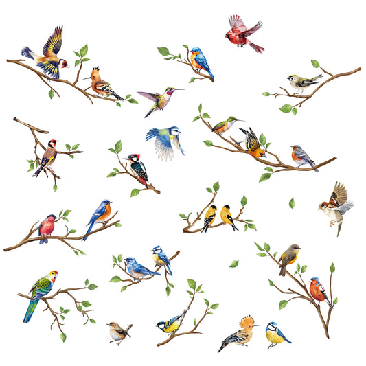 decalmile Spring Summer Birds Tree Branch Double Sided Window Clings Hummingbird Branch Anti-Collision Window Decals