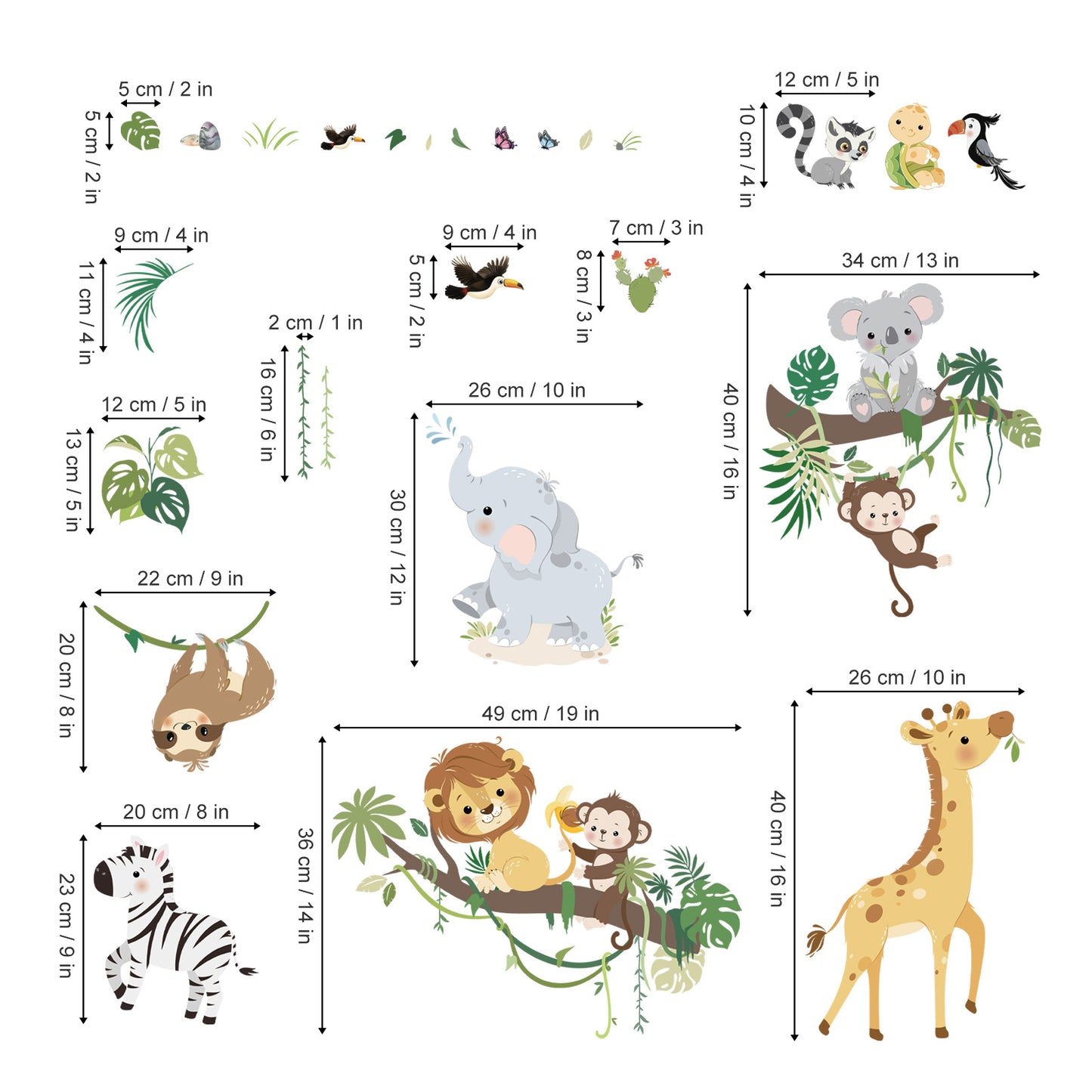 decalmile Jungle Animals Tree Branch Wall Decals Safari Monkey Giraffe Lion Wall Stickers