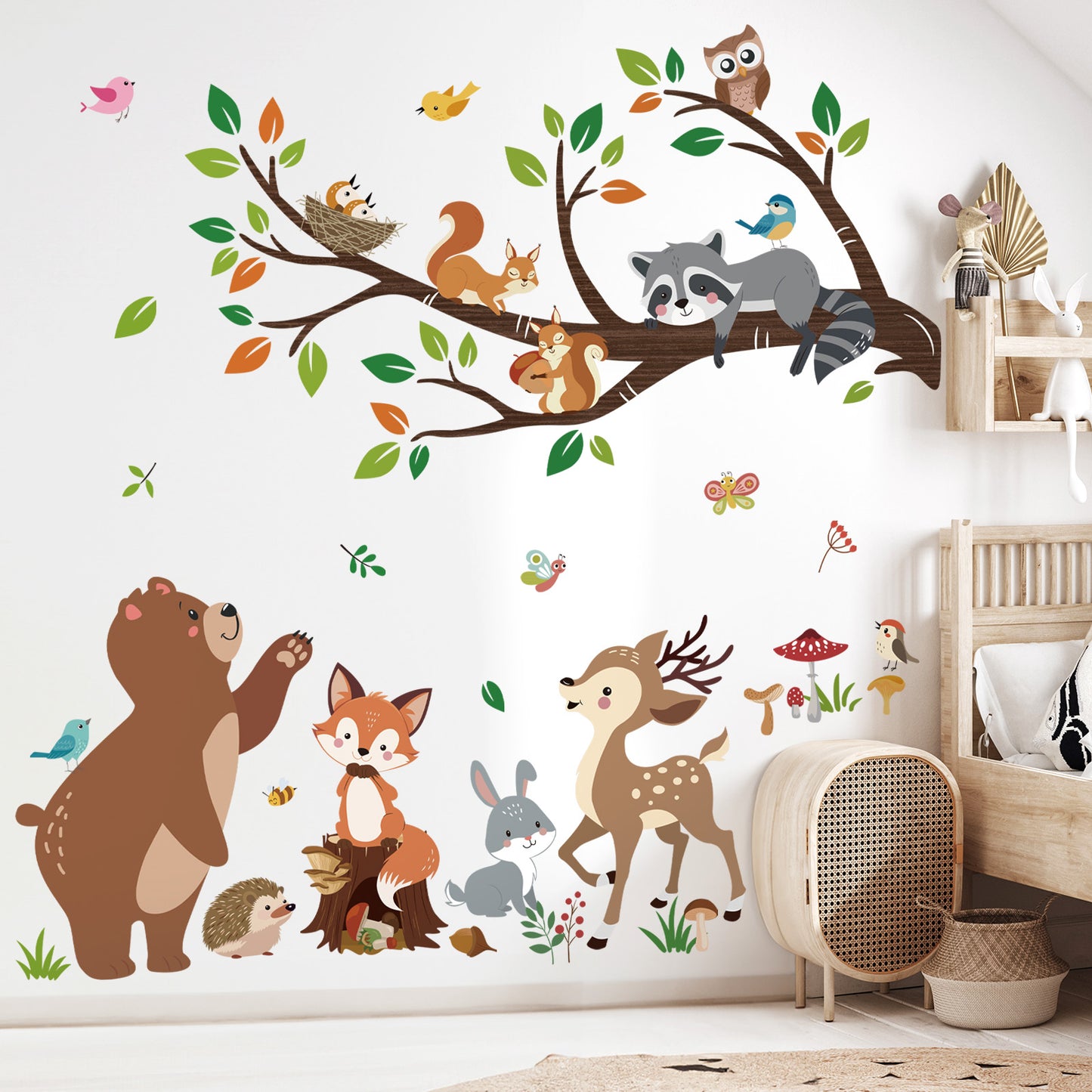 decalmile Woodland Animal Tree Branch Wall Decals Bear Fox Deer Forest Wall Stickers
