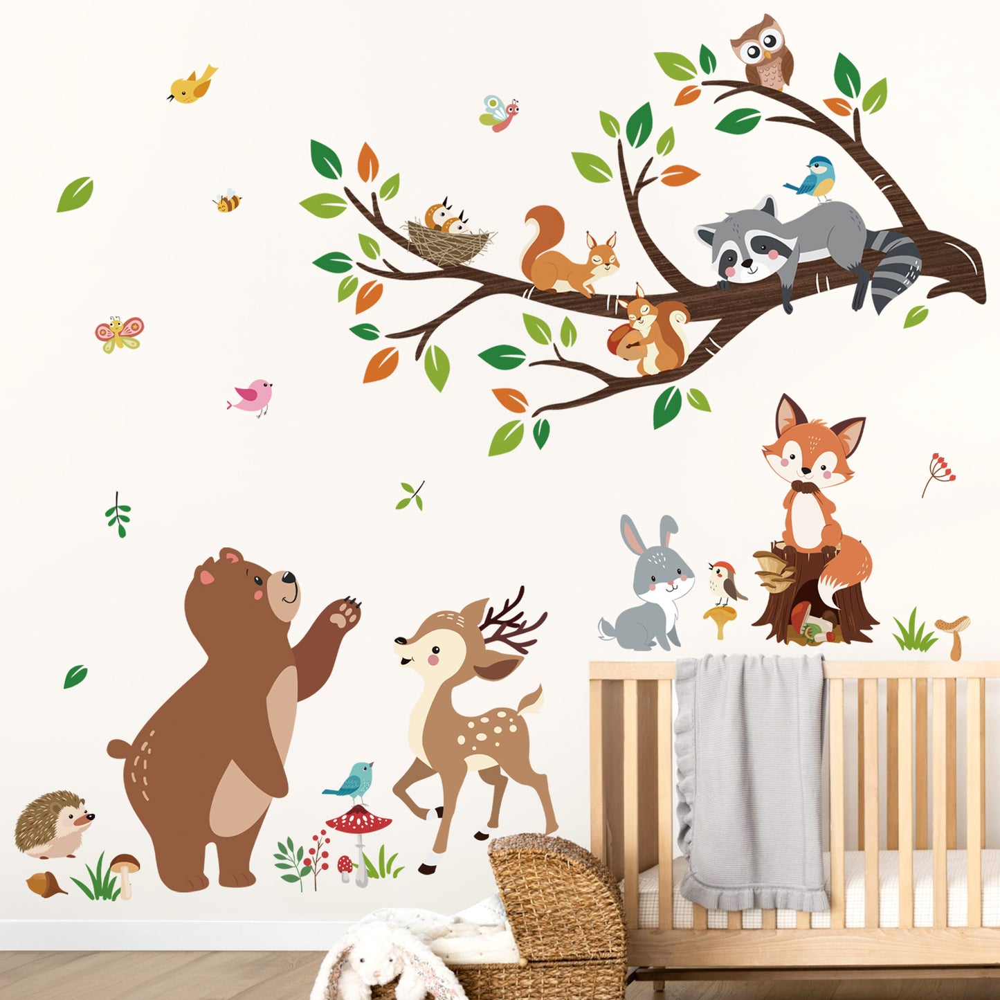 decalmile Woodland Animal Tree Branch Wall Decals Bear Fox Deer Forest Wall Stickers