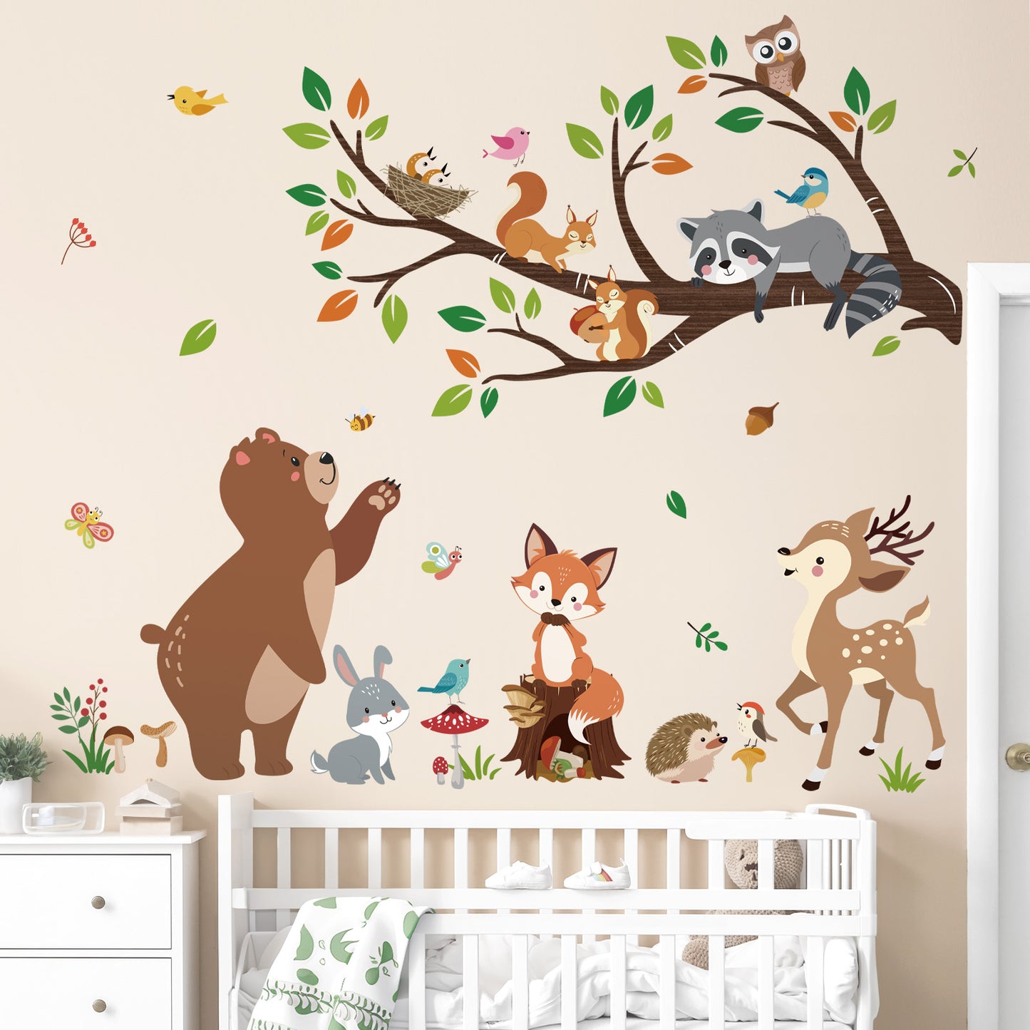 decalmile Woodland Animal Tree Branch Wall Decals Bear Fox Deer Forest Wall Stickers