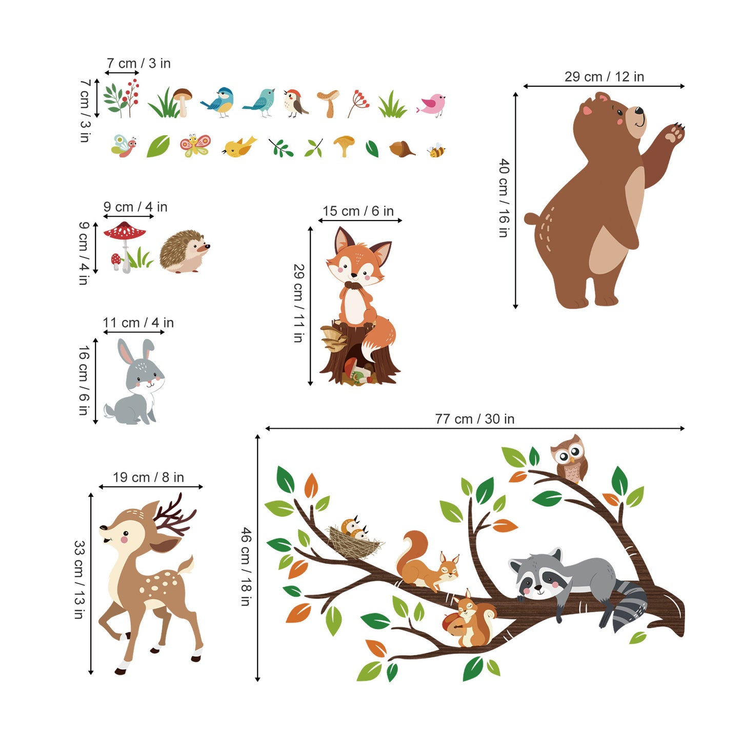 decalmile Woodland Animal Tree Branch Wall Decals Bear Fox Deer Forest Wall Stickers