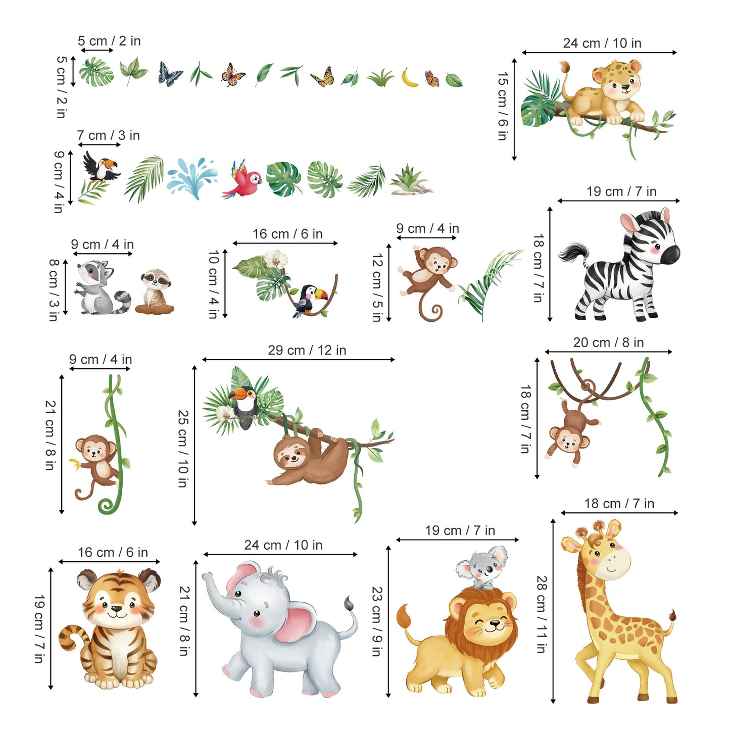 decalmile Summer Safari Jungle Animals Double Sided Window Clings Elephant Monkey Lion Giraffe Anti-Collision Window Decals