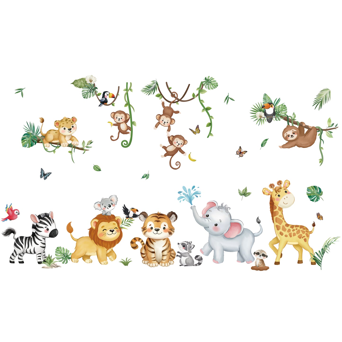 decalmile Summer Safari Jungle Animals Double Sided Window Clings Elephant Monkey Lion Giraffe Anti-Collision Window Decals