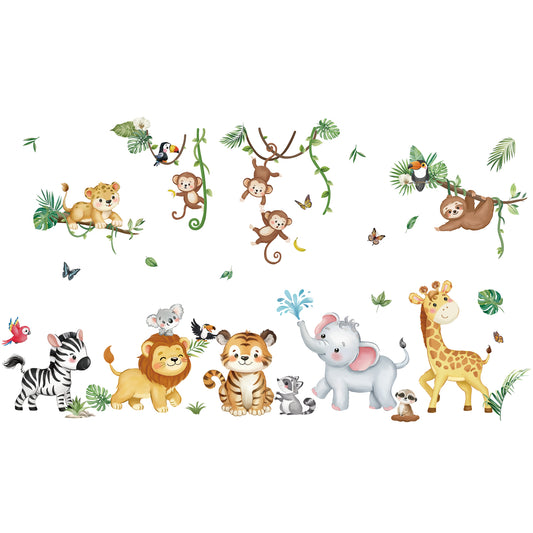 decalmile Summer Safari Jungle Animals Double Sided Window Clings Elephant Monkey Lion Giraffe Anti-Collision Window Decals