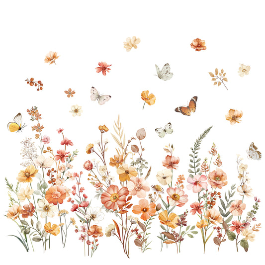 decalmile Boho Flower Wall Decals Garden Floral Butterflies Wildflower Wall Stickers