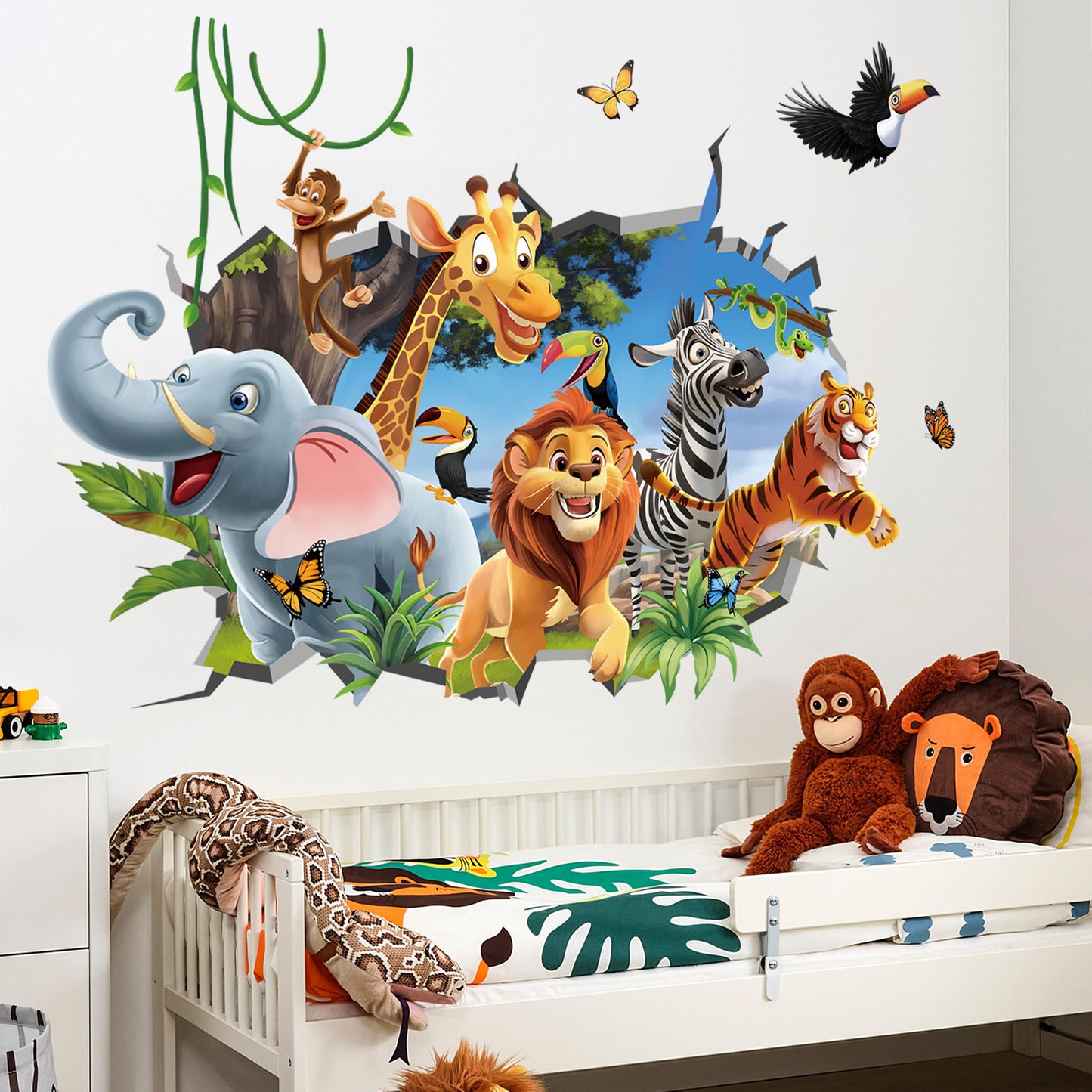 decalmile 3D Jungles Animal Wall Decals Forest Animal Elephant Lion Monkey Wall Stickers