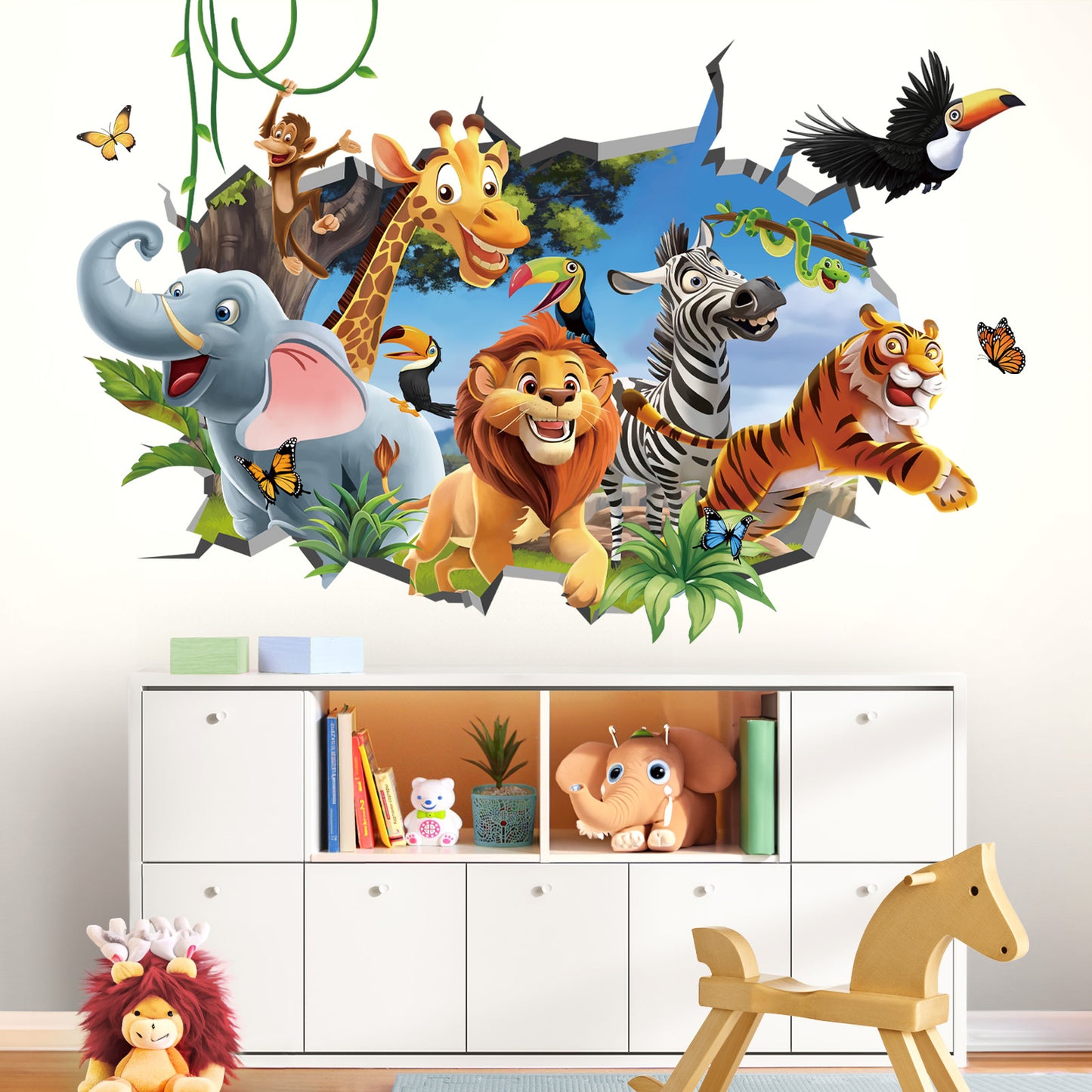 decalmile 3D Jungles Animal Wall Decals Forest Animal Elephant Lion Monkey Wall Stickers