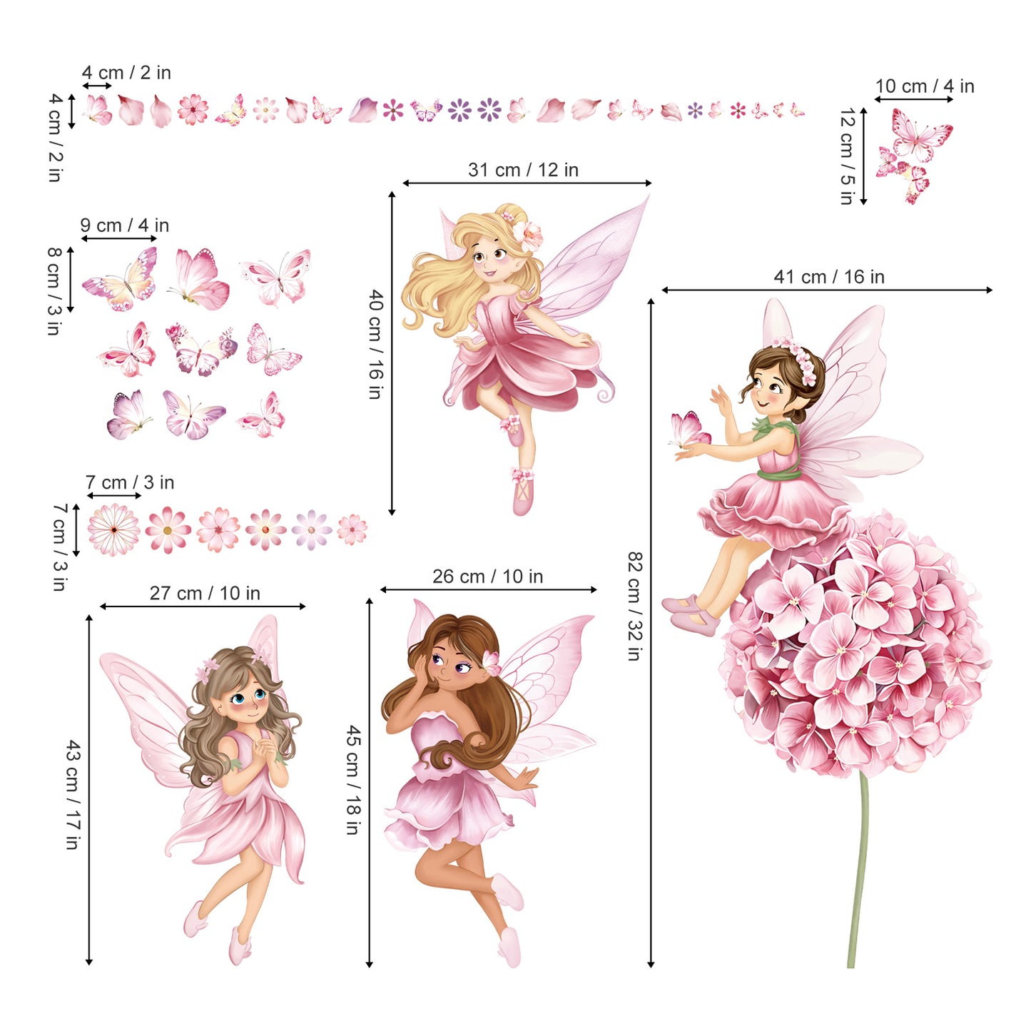 decalmile Fairy Girl with Flower Wall Decals Large Pink Dandelion Floral Butterfly Elves Wall Stickers