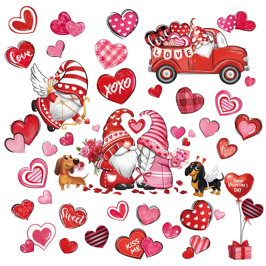 decalmile Valentines Day Double Sided Window Clings Valentine Red Gnomes Heart Anti-Collision Window Decals