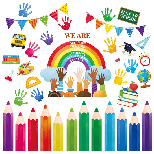 decalmile Back to School Rainbow Colorful Pencils Double Sided Window Clings Window Decals Anti-Collision Window Stickers