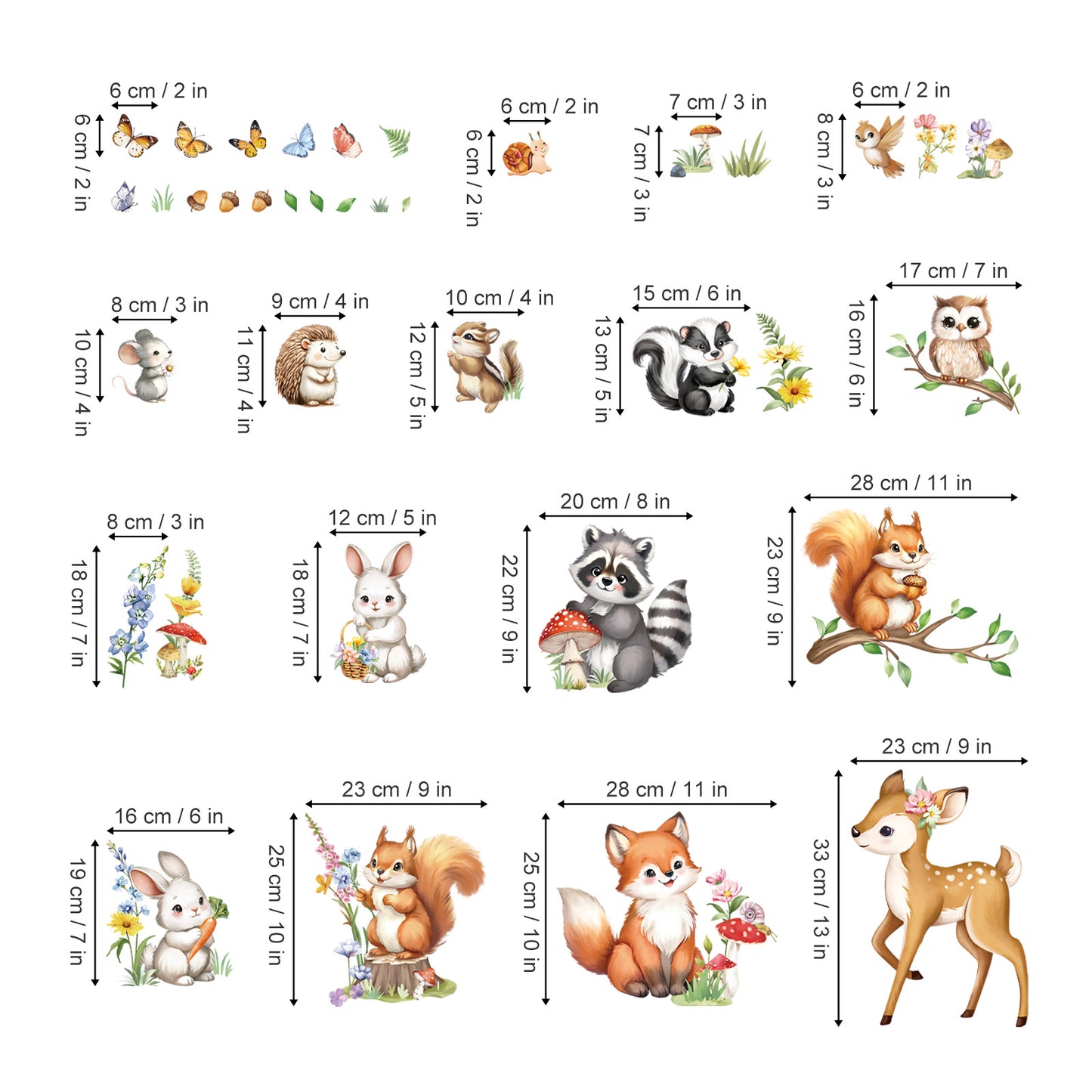 decalmile Woodland Animals Double Sided Window Clings Forest Animal Deer Fox Squirrel Raccoon Anti-Collision Window Decals