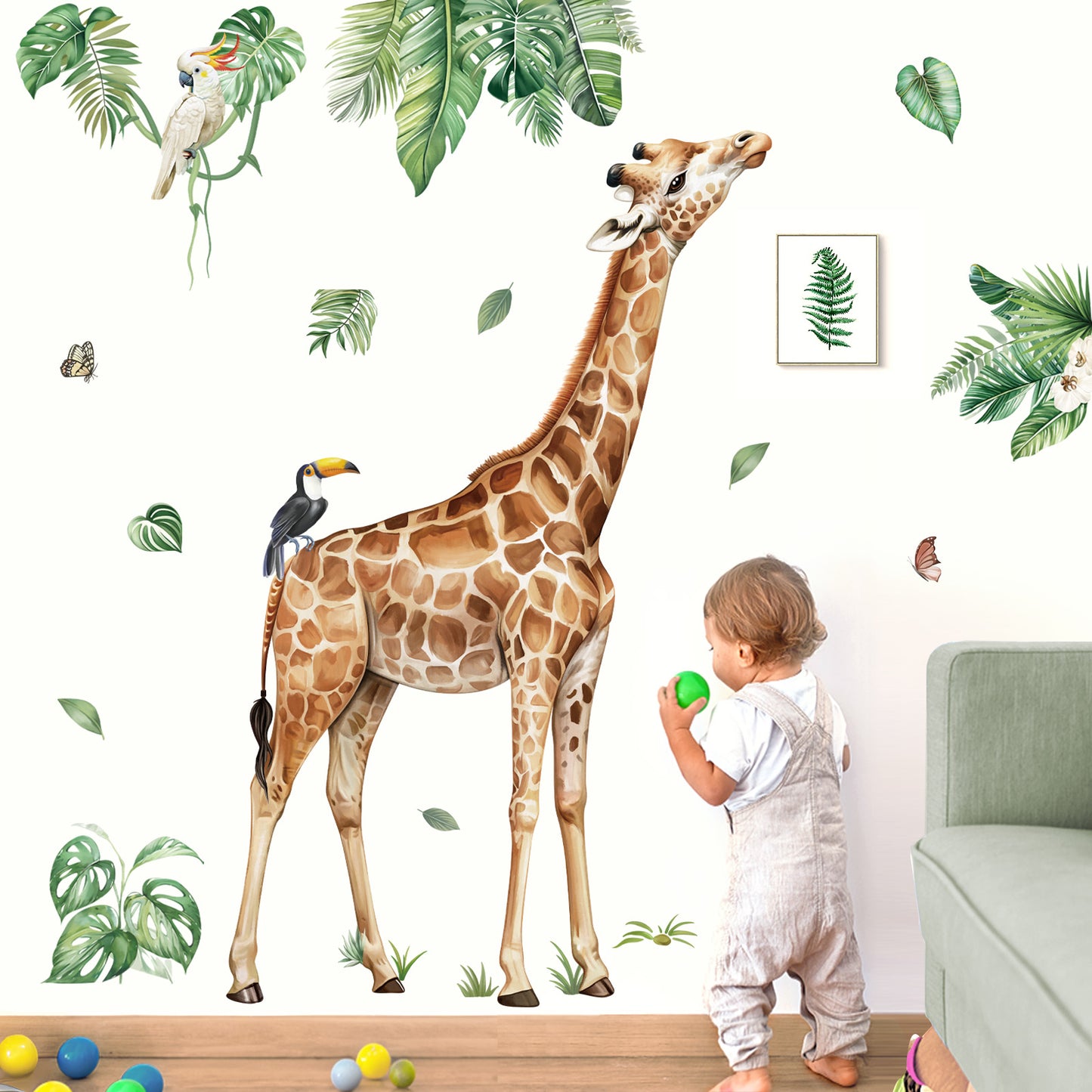 decalmile Large Jungle Giraffe Wall Decals Jungle Animals Tropical Leaves Wall Stickers